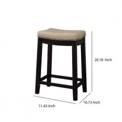 26.18 in. H Brown and Beige Fabric Upholstered Counter Stool with Nail head Trim by Benjara -Cheap Benjara Store brown and beige benjara bar stools bm16841 fa 1000