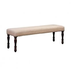 56 in. W x 18.5 in. H Cherry Brown Wooden Bench with Padded Fabric Seat by Benjara