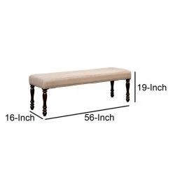 56 in. W x 18.5 in. H Cherry Brown Wooden Bench with Padded Fabric Seat by Benjara -Cheap Benjara Store brown and beige benjara dining benches bm166213 fa 1000