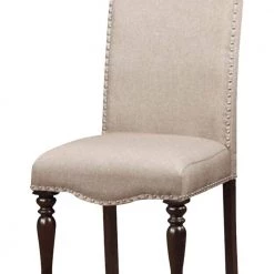 Brown and Beige Fabric Seat Counter Height Chair with Turned Legs (Set of 2) by Benjara -Cheap Benjara Store brown and beige benjara dining chairs bm131183 1f 1000
