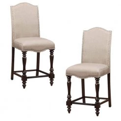 Brown and Beige Fabric Seat Counter Height Chair with Turned Legs (Set of 2) by Benjara -Cheap Benjara Store brown and beige benjara dining chairs bm131183 c3 1000