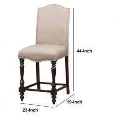 Brown and Beige Fabric Seat Counter Height Chair with Turned Legs (Set of 2) by Benjara -Cheap Benjara Store brown and beige benjara dining chairs bm131183 fa 1000