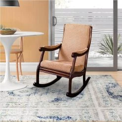 Brown and Beige Fabric Upholstered Rocking Chair with Padded Armrests by Benjara -Cheap Benjara Store brown and beige benjara rockers gliders ottomans bm131914 31 1000