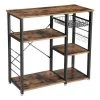 33 in. H Brown and Black Wood and Metal Bakers Rack with 4-Shelves and Wire Basket by Benjara