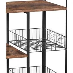 Brown and Black Wood and Metal Frame Baker's Rack with 2 Mesh Basket and 6 Hooks by Benjara -Cheap Benjara Store brown and black benjara baker s racks bm217105 1f 1000