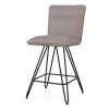 37 in. H Taupe Brown and Black Leather Counter Height Stool with Metal Hairpin Legs (Set of 2) by Benjara