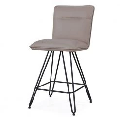 37 in. H Taupe Brown and Black Leather Counter Height Stool with Metal Hairpin Legs (Set of 2) by Benjara