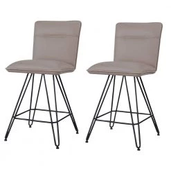 37 in. H Taupe Brown and Black Leather Counter Height Stool with Metal Hairpin Legs (Set of 2) by Benjara -Cheap Benjara Store brown and black benjara bar stools bm187623 fa 1000