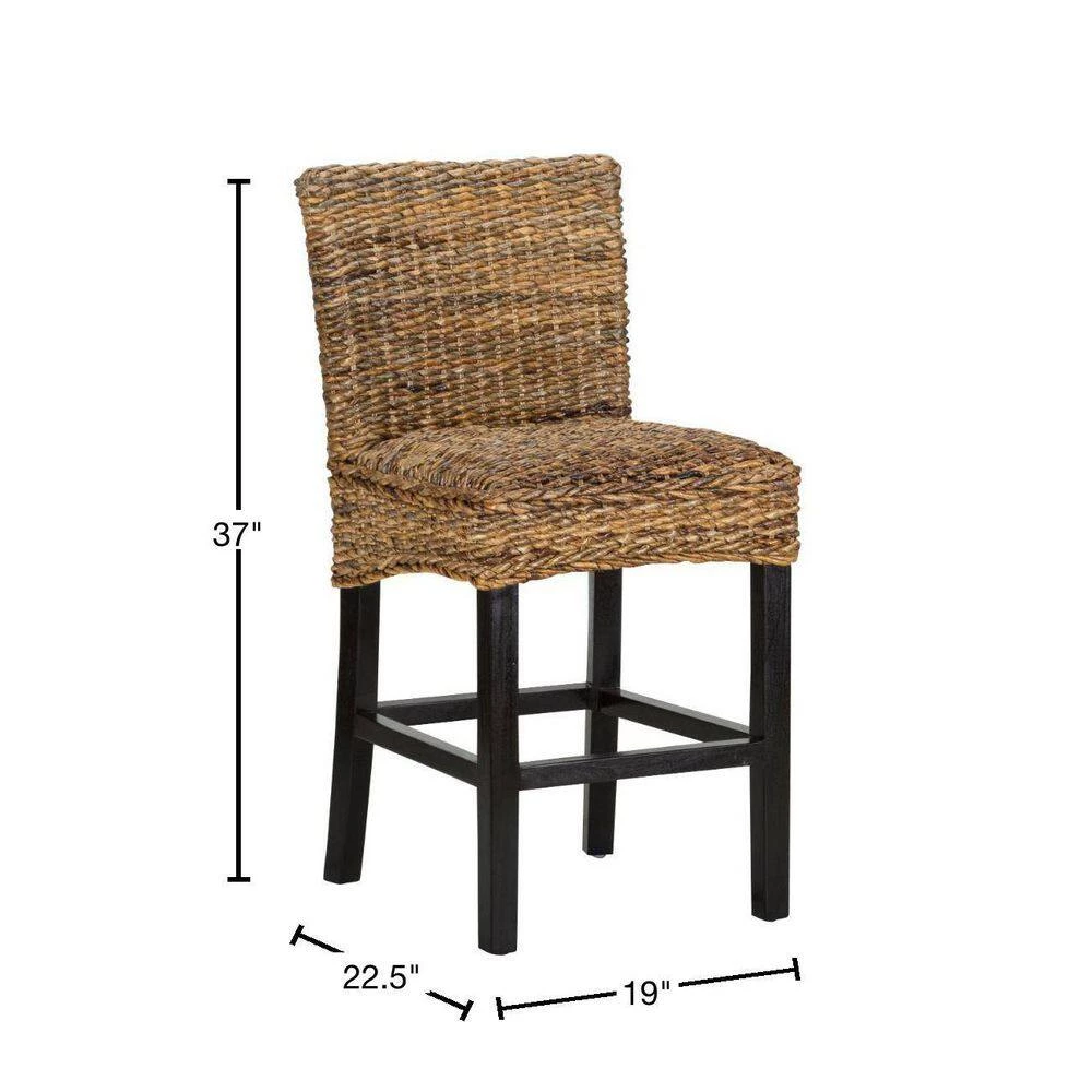 37 in. Height Brown and Black Woven Rattan Counter Height Stool with Wooden Legs and Low Profile Backrest by Benjara 3 37 in. Height Brown and Black Woven Rattan Counter Height Stool with Wooden Legs and Low Profile Backrest by Benjara - Image 3