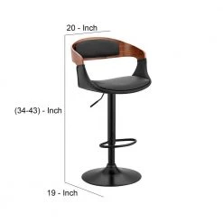 34 in. Walnut and Black Low Back Metal Frame Bar Stool with Faux Leather Seat by Benjara -Cheap Benjara Store brown and black benjara bar stools bm248179 44 1000