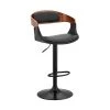 34 in. Walnut and Black Low Back Metal Frame Bar Stool with Faux Leather Seat by Benjara