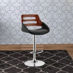 35 in. Walnut and Black Low Back Metal Frame Adjustable Swivel Bar Stool with Faux Leather Seat by Benjara -Cheap Benjara Store brown and black benjara bar stools bm248183 31 1000