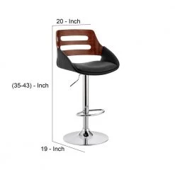 35 in. Walnut and Black Low Back Metal Frame Adjustable Swivel Bar Stool with Faux Leather Seat by Benjara -Cheap Benjara Store brown and black benjara bar stools bm248183 44 1000