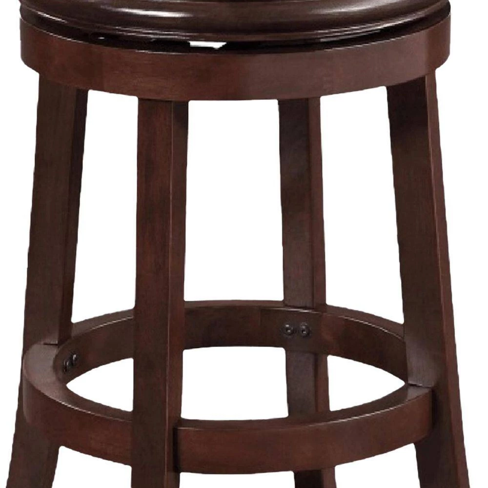 Sabi 30 in. Brown and Black Backless Solid Wood Swivel Counter Stool with Faux Leather Seat by Benjara 6 Sabi 30 in. Brown and Black Backless Solid Wood Swivel Counter Stool with Faux Leather Seat by Benjara - Image 6
