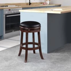 Sabi 30 in. Brown and Black Backless Solid Wood Swivel Counter Stool with Faux Leather Seat by Benjara 17 Sabi 30 in. Brown and Black Backless Solid Wood Swivel Counter Stool with Faux Leather Seat by Benjara -Cheap Benjara Store brown and black benjara bar stools bm274235 31 1000