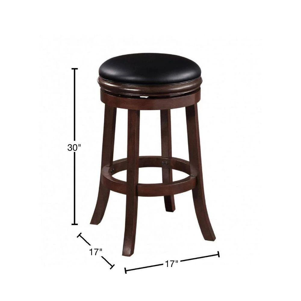 Sabi 30 in. Brown and Black Backless Solid Wood Swivel Counter Stool with Faux Leather Seat by Benjara 3 Sabi 30 in. Brown and Black Backless Solid Wood Swivel Counter Stool with Faux Leather Seat by Benjara - Image 3