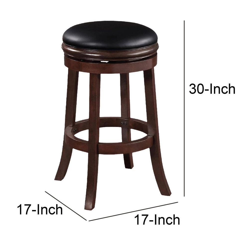 Sabi 30 in. Brown and Black Backless Solid Wood Swivel Counter Stool with Faux Leather Seat by Benjara 7 Sabi 30 in. Brown and Black Backless Solid Wood Swivel Counter Stool with Faux Leather Seat by Benjara - Image 7