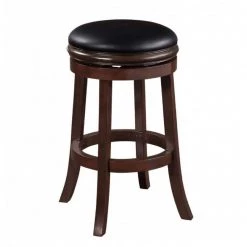 Sabi 30 in. Brown and Black Backless Solid Wood Swivel Counter Stool with Faux Leather Seat by Benjara