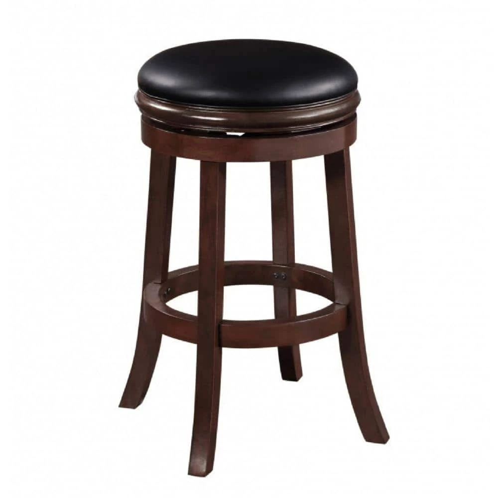 Sabi 30 in. Brown and Black Backless Solid Wood Swivel Counter Stool with Faux Leather Seat by Benjara 1 Sabi 30 in. Brown and Black Backless Solid Wood Swivel Counter Stool with Faux Leather Seat by Benjara