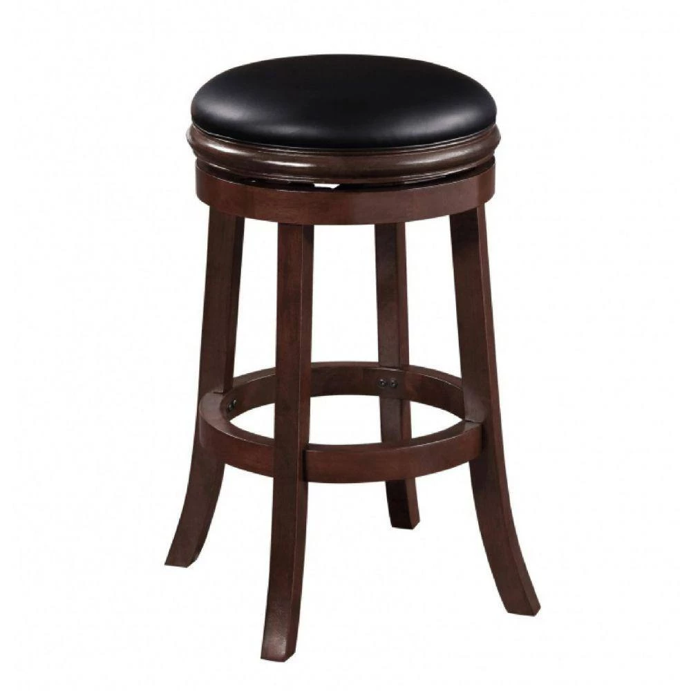 Sabi 30 in. Brown and Black Backless Solid Wood Swivel Counter Stool with Faux Leather Seat by Benjara 8 Sabi 30 in. Brown and Black Backless Solid Wood Swivel Counter Stool with Faux Leather Seat by Benjara - Image 8