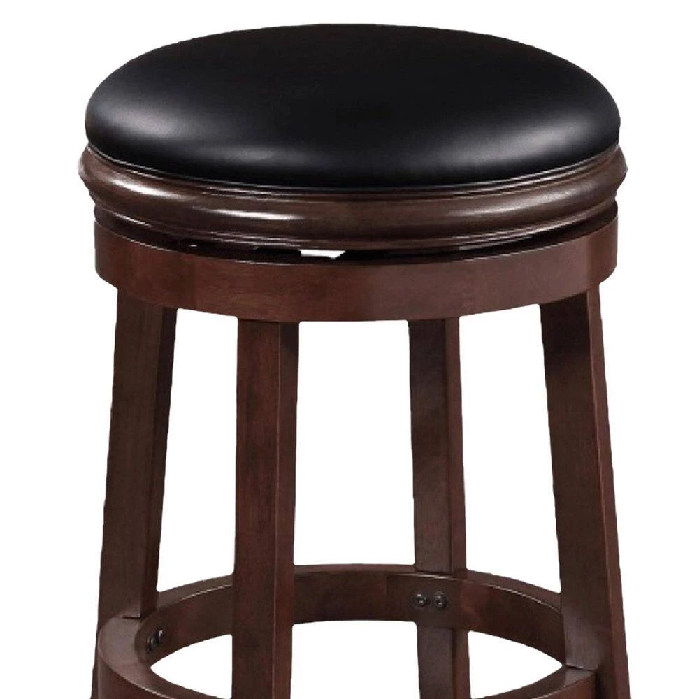 Sabi 30 in. Brown and Black Backless Solid Wood Swivel Counter Stool with Faux Leather Seat by Benjara 2 Sabi 30 in. Brown and Black Backless Solid Wood Swivel Counter Stool with Faux Leather Seat by Benjara - Image 2