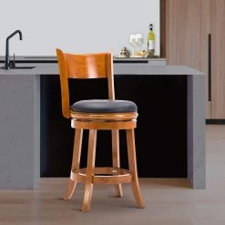 Sabi 37.5 in. Brown and Black High Back Solid Wood Swivel Counter Stool with Faux Leather Seat by Benjara -Cheap Benjara Store brown and black benjara bar stools bm274236 31 1000