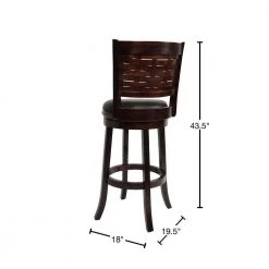 Kim 43.5 in. Espresso Brown and Black High Back Solid Wood Swivel Bar Stool with Bonded Leather Seat by Benjara -Cheap Benjara Store brown and black benjara bar stools bm274336 40 1000