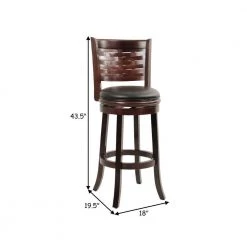 Kim 43.5 in. Espresso Brown and Black High Back Solid Wood Swivel Bar Stool with Bonded Leather Seat by Benjara -Cheap Benjara Store brown and black benjara bar stools bm274336 44 1000