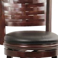 Kim 43.5 in. Espresso Brown and Black High Back Solid Wood Swivel Bar Stool with Bonded Leather Seat by Benjara -Cheap Benjara Store brown and black benjara bar stools bm274336 4f 1000