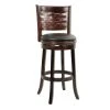 Kim 43.5 in. Espresso Brown and Black High Back Solid Wood Swivel Bar Stool with Bonded Leather Seat by Benjara