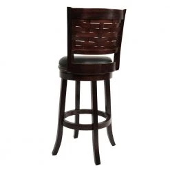 Kim 43.5 in. Espresso Brown and Black High Back Solid Wood Swivel Bar Stool with Bonded Leather Seat by Benjara -Cheap Benjara Store brown and black benjara bar stools bm274336 c3 1000