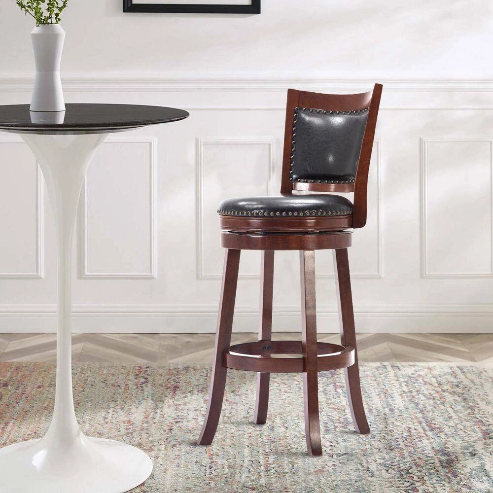 Sabi 43.5 in. Brown and Black High Back Solid Wood Swivel Counter Stool with Faux Leather Seat by Benjara 8 Sabi 43.5 in. Brown and Black High Back Solid Wood Swivel Counter Stool with Faux Leather Seat by Benjara - Image 8