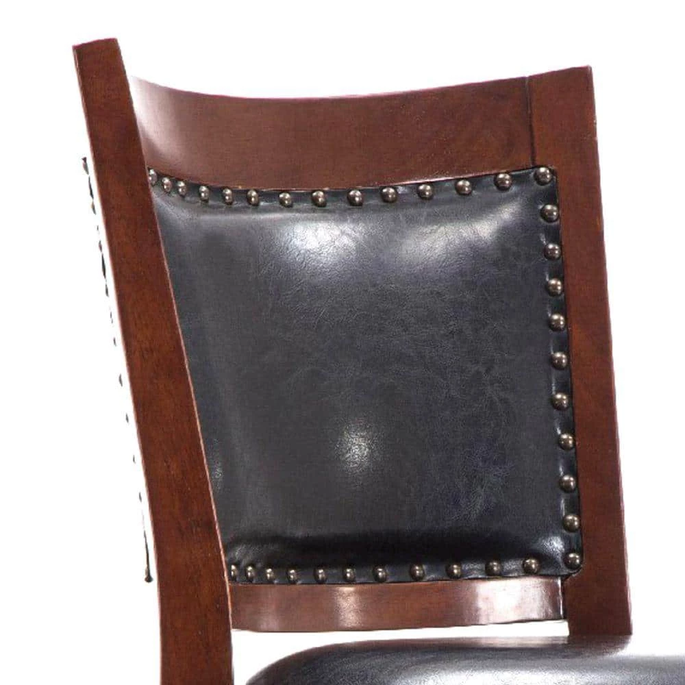 Sabi 43.5 in. Brown and Black High Back Solid Wood Swivel Counter Stool with Faux Leather Seat by Benjara 4 Sabi 43.5 in. Brown and Black High Back Solid Wood Swivel Counter Stool with Faux Leather Seat by Benjara - Image 4
