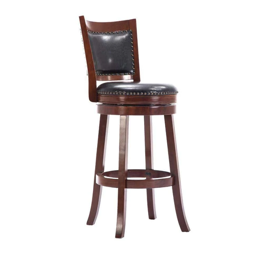 Sabi 43.5 in. Brown and Black High Back Solid Wood Swivel Counter Stool with Faux Leather Seat by Benjara 2 Sabi 43.5 in. Brown and Black High Back Solid Wood Swivel Counter Stool with Faux Leather Seat by Benjara - Image 2
