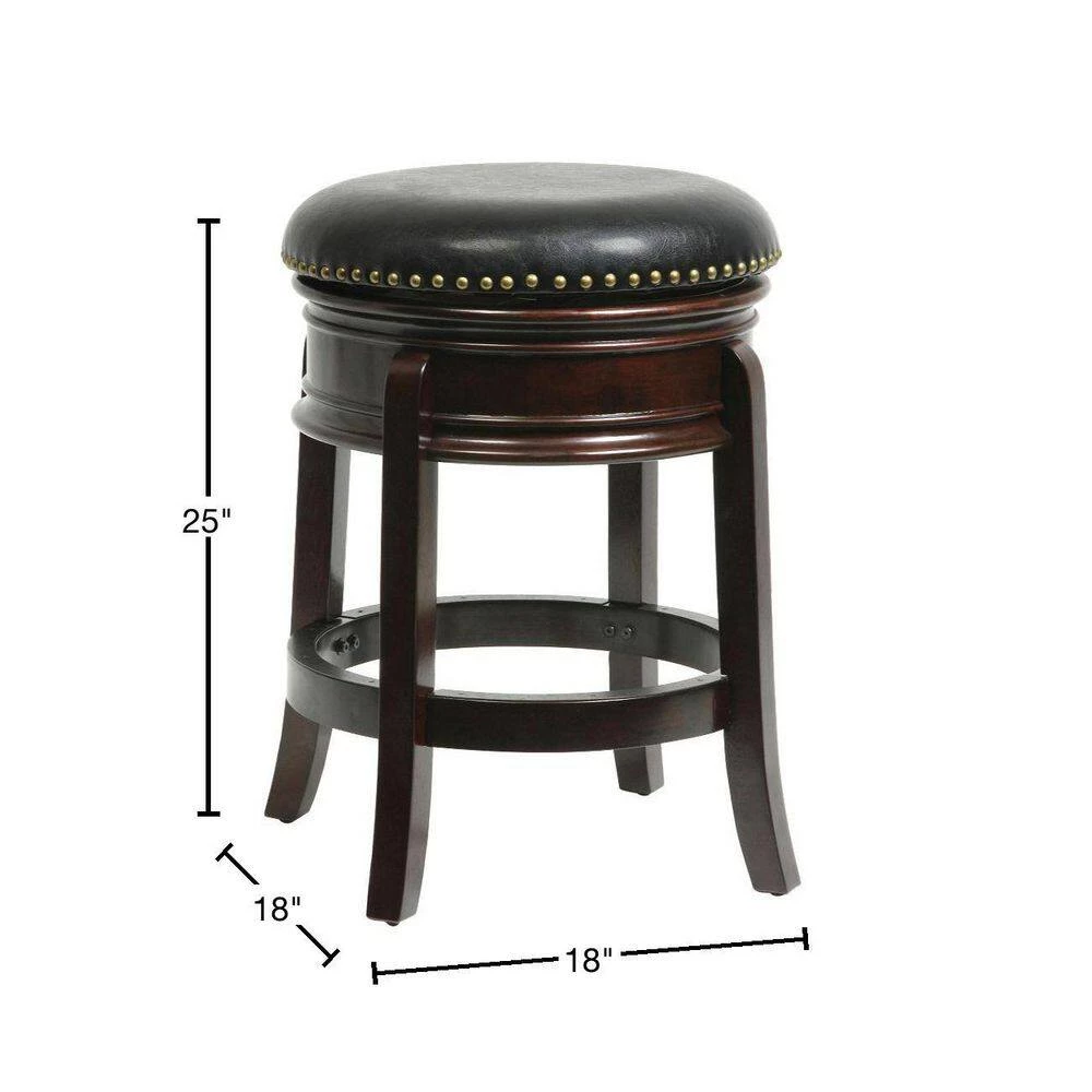 25 in. Brown and Black Solid Wood Faux Leather Swivel Counter Stool by Benjara 3 25 in. Brown and Black Solid Wood Faux Leather Swivel Counter Stool by Benjara - Image 3