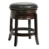25 in. Brown and Black Solid Wood Faux Leather Swivel Counter Stool by Benjara