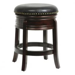 25 in. Brown and Black Solid Wood Faux Leather Swivel Counter Stool by Benjara