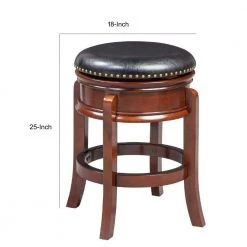 Sabi 25 in. Brown and Black Backless Solid Wood Swivel Counter Stool with Faux Leather Seat by Benjara -Cheap Benjara Store brown and black benjara bar stools bm274363 44 1000