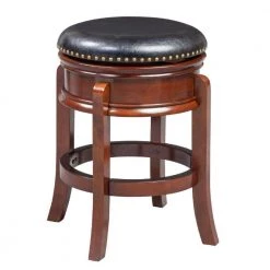 Sabi 25 in. Brown and Black Backless Solid Wood Swivel Counter Stool with Faux Leather Seat by Benjara
