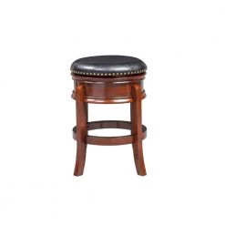 Sabi 25 in. Brown and Black Backless Solid Wood Swivel Counter Stool with Faux Leather Seat by Benjara -Cheap Benjara Store brown and black benjara bar stools bm274363 c3 1000