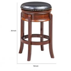 Sabi 30 in. Brown and Black Backless Solid Wood Swivel Counter Stool with Faux Leather Seat by Benjara -Cheap Benjara Store brown and black benjara bar stools bm274364 44 1000