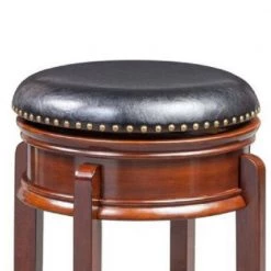 Sabi 30 in. Brown and Black Backless Solid Wood Swivel Counter Stool with Faux Leather Seat by Benjara -Cheap Benjara Store brown and black benjara bar stools bm274364 4f 1000
