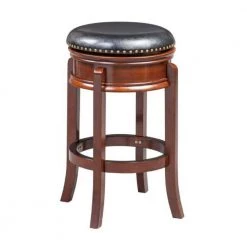 Sabi 30 in. Brown and Black Backless Solid Wood Swivel Counter Stool with Faux Leather Seat by Benjara