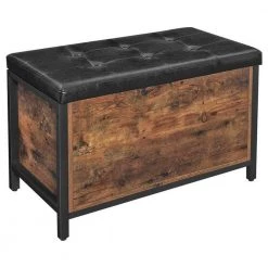 31.5 in. L x 15.7 in. W x 19.7 in. H Black and Brown Button Tufted Leatherette Flip Top Storage Bench by Benjara