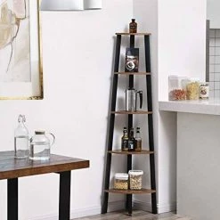 49.2 in. Brown/Black Wood 4-shelf Corner Ladder Bookcase with Open Storage by Benjara -Cheap Benjara Store brown and black benjara bookcases bookshelves bm195830 31 1000