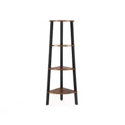 49.2 in. Brown/Black Wood 4-shelf Corner Ladder Bookcase with Open Storage by Benjara