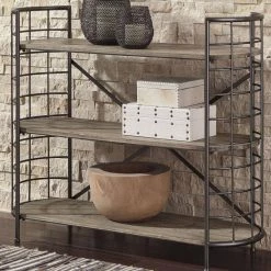 32.25 in. H Brown and Black Wood and Metal Bookcase with 3 Open Shelves by Benjara -Cheap Benjara Store brown and black benjara bookcases bookshelves bm207195 31 1000