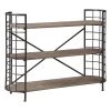 32.25 in. H Brown and Black Wood and Metal Bookcase with 3 Open Shelves by Benjara