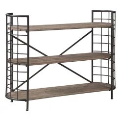 32.25 in. H Brown and Black Wood and Metal Bookcase with 3 Open Shelves by Benjara