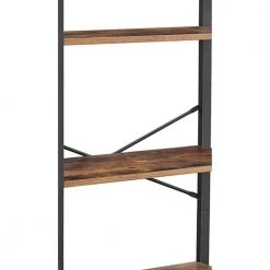 47.2 in. H Rustic Brown and Black Wood and Metal 4-Tier Bookcase with Criss Cross Back by Benjara -Cheap Benjara Store brown and black benjara bookcases bookshelves bm217079 1f 1000